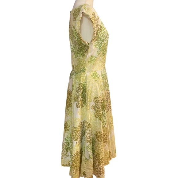 Coldwater Creek Fit & Flare MIDI Dress Size 8 Yellow Green Spring Church Office - Picture 5 of 8